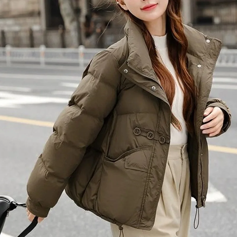 شتاء جديد المرأة فضفاضة تناسب بطة بيضاء أسفل سترة منفوخة ثلاثة أزرار الوقوف طوق معطف قصير دافئ عصري الترفيه نمط #6