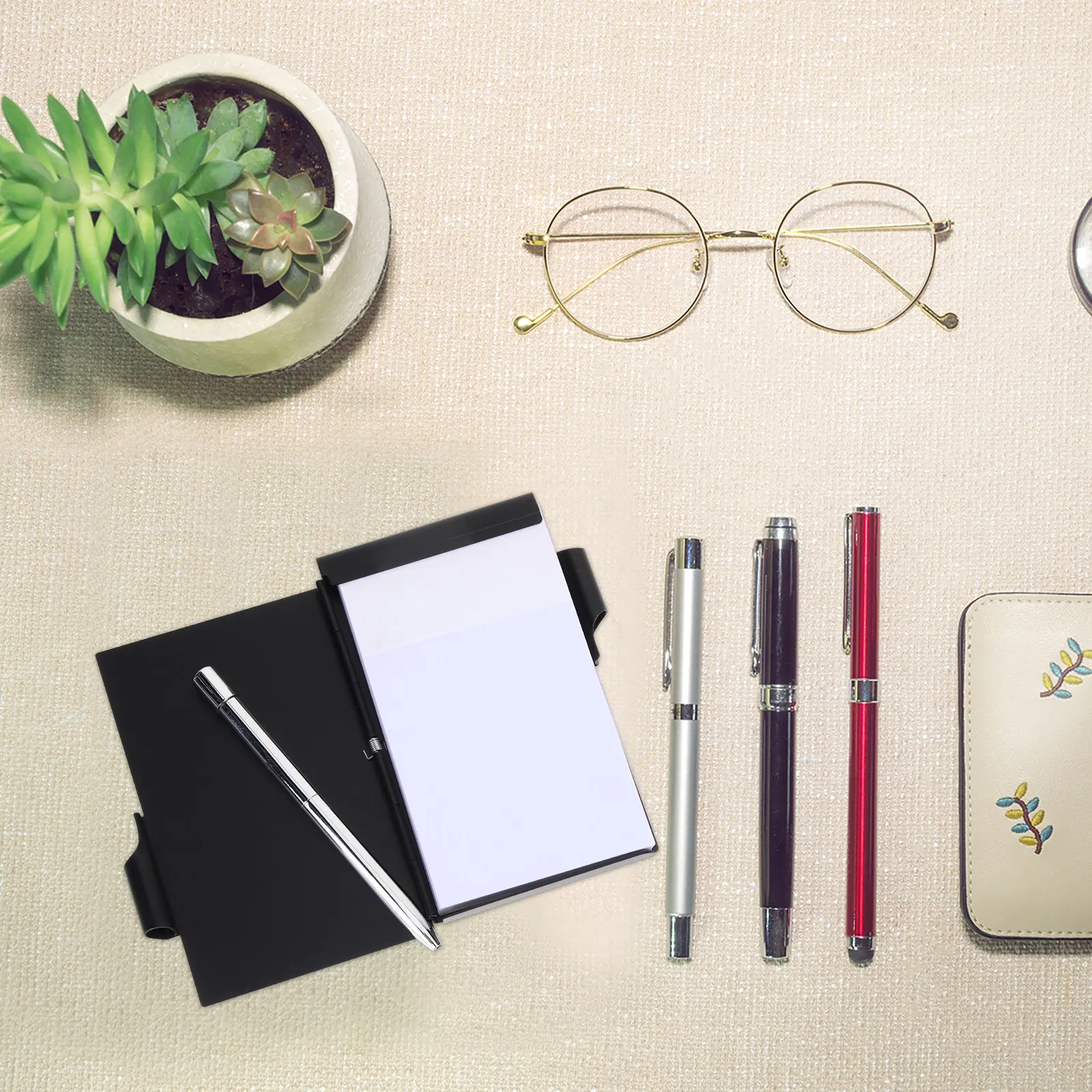 2Pcs Metal Pocket Notepad Pen Portable Small Refillable Memo Book Case Ideal for Office School Daily Notes Pocket Notepad