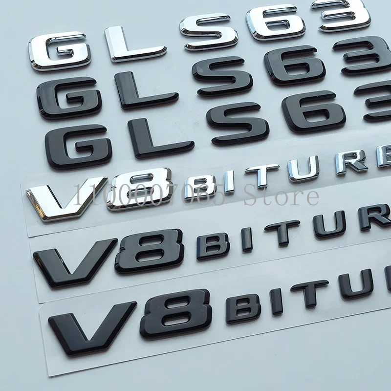 2017 Silver Black Letters GLS63 V8 Biturbo ABS Emblem for X166 Car Styling Fender Trunk Nameplate Logo Sticker