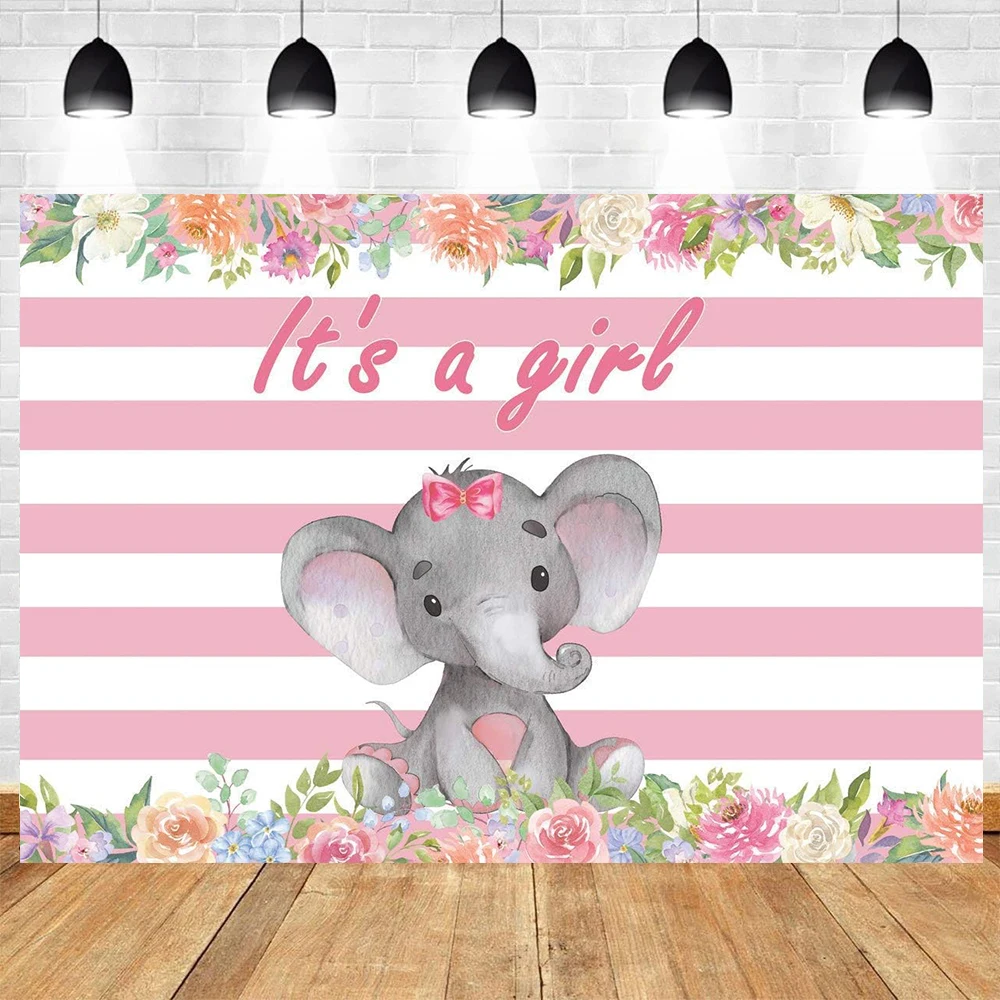 Newborn Baby Shower Theme Flower Rose Elephant Baby Girl Boy Birthday Photography Vinyl Background Children Room Decor Supplies