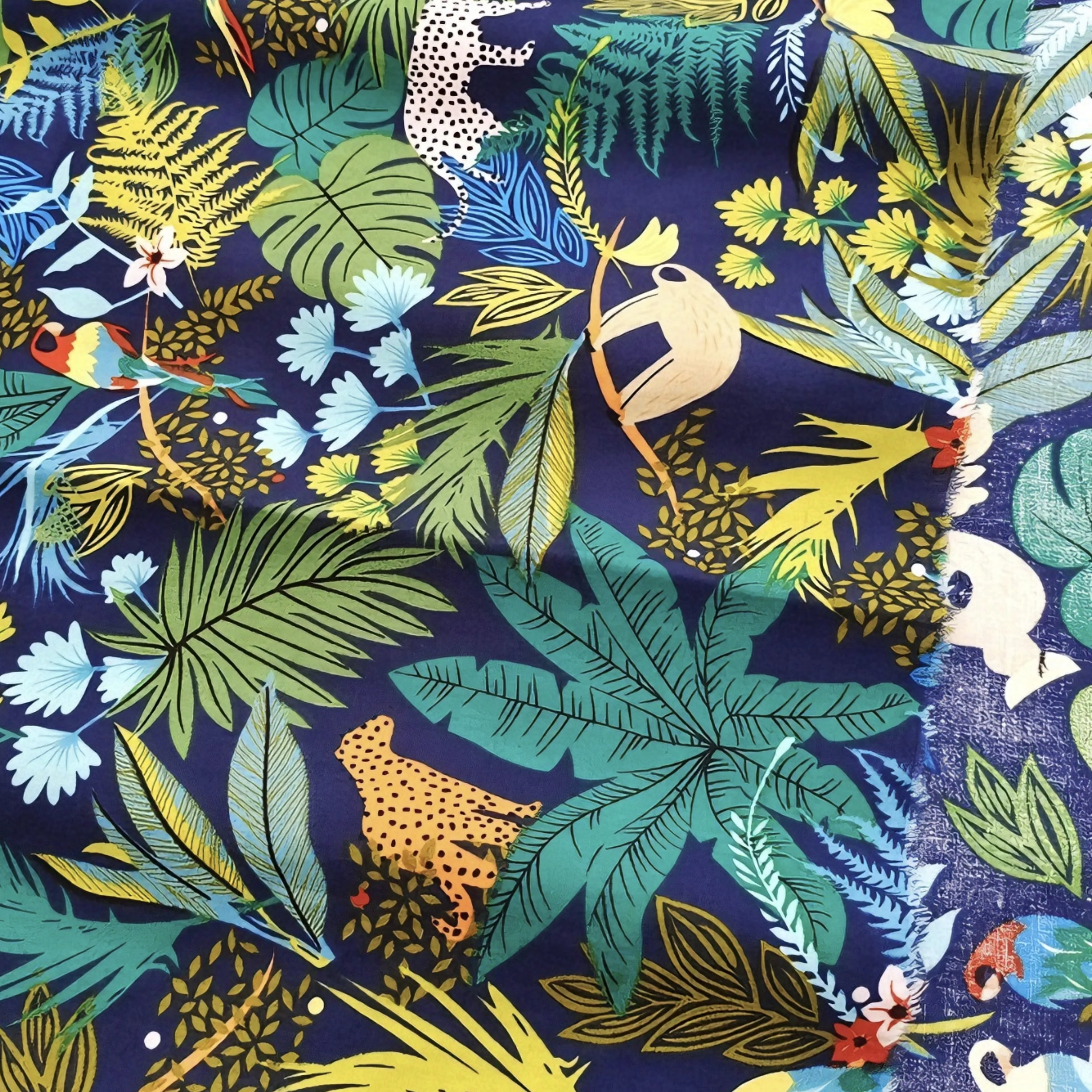 Tropical Jungle Animal Print Fabric Cotton Jungle Leaves Leopard Parrot Pattern Fabric for Sewing Dress Home Decor by the Meter view 6