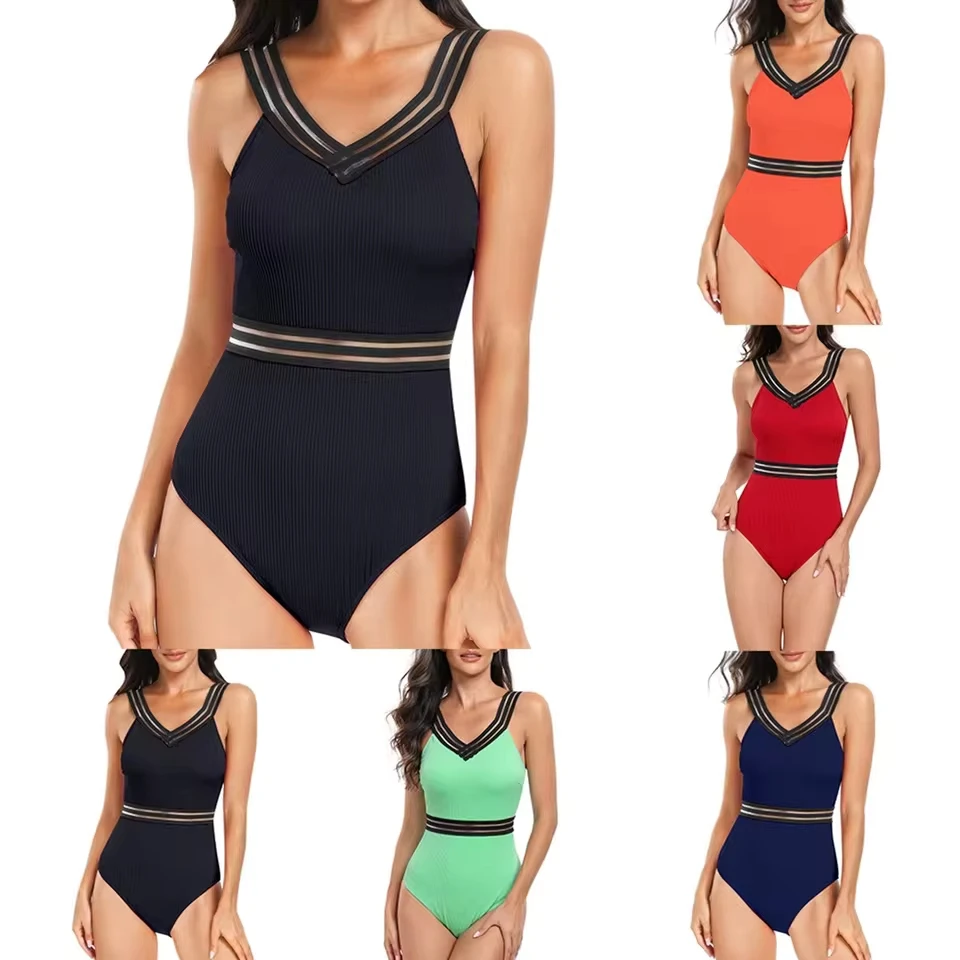 Women Conservative Swimsuit Solid Hollow Design Swimwear Push Up High Waisted Bathing Suit Female Thong Bikinis Set