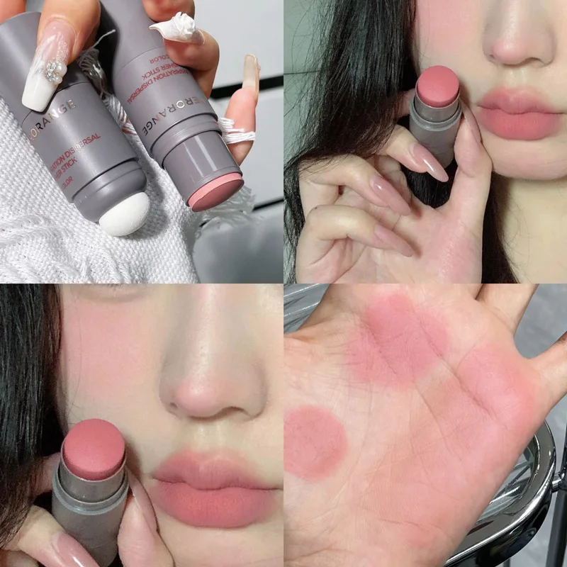 HERORANGE~Double head sponge monochrome powder blusher cream natural color red expansion color cosmetic sunning rouge stick