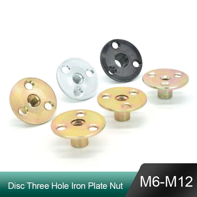 1-20Pcs M6 M8 M10 M12 Disc Three Hole Iron Plate Nut Galvanized Plywood Furniture Sofa Foot Locking Nut Hardware Accessories