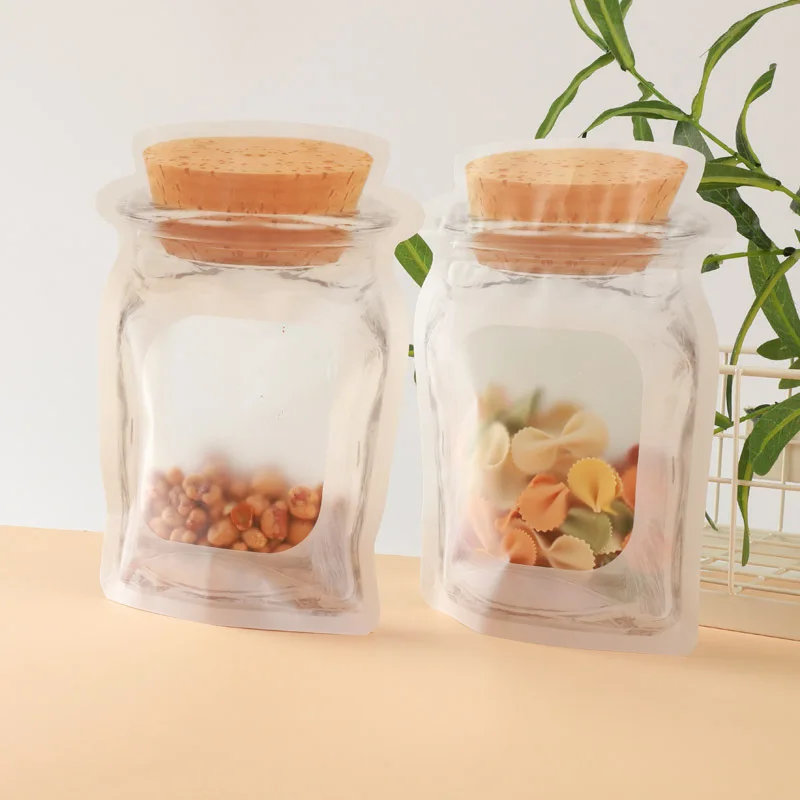 TETP 50Pcs White Bottle Shape Bags With Frosted Window Home Snack Candy Cookies Nuts Packaging Decoration Home Party Favors