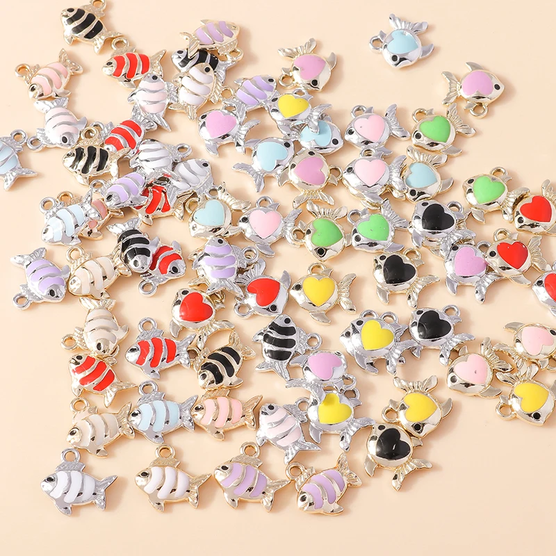 Leslie 10 Stück neue Cartoon bunte Herz Goldfisch Clown Fisch Charms Anhänger für Schlüsselanhänger Ohrringe DIY Schmuckherstellung Zubehör – Detail 1
