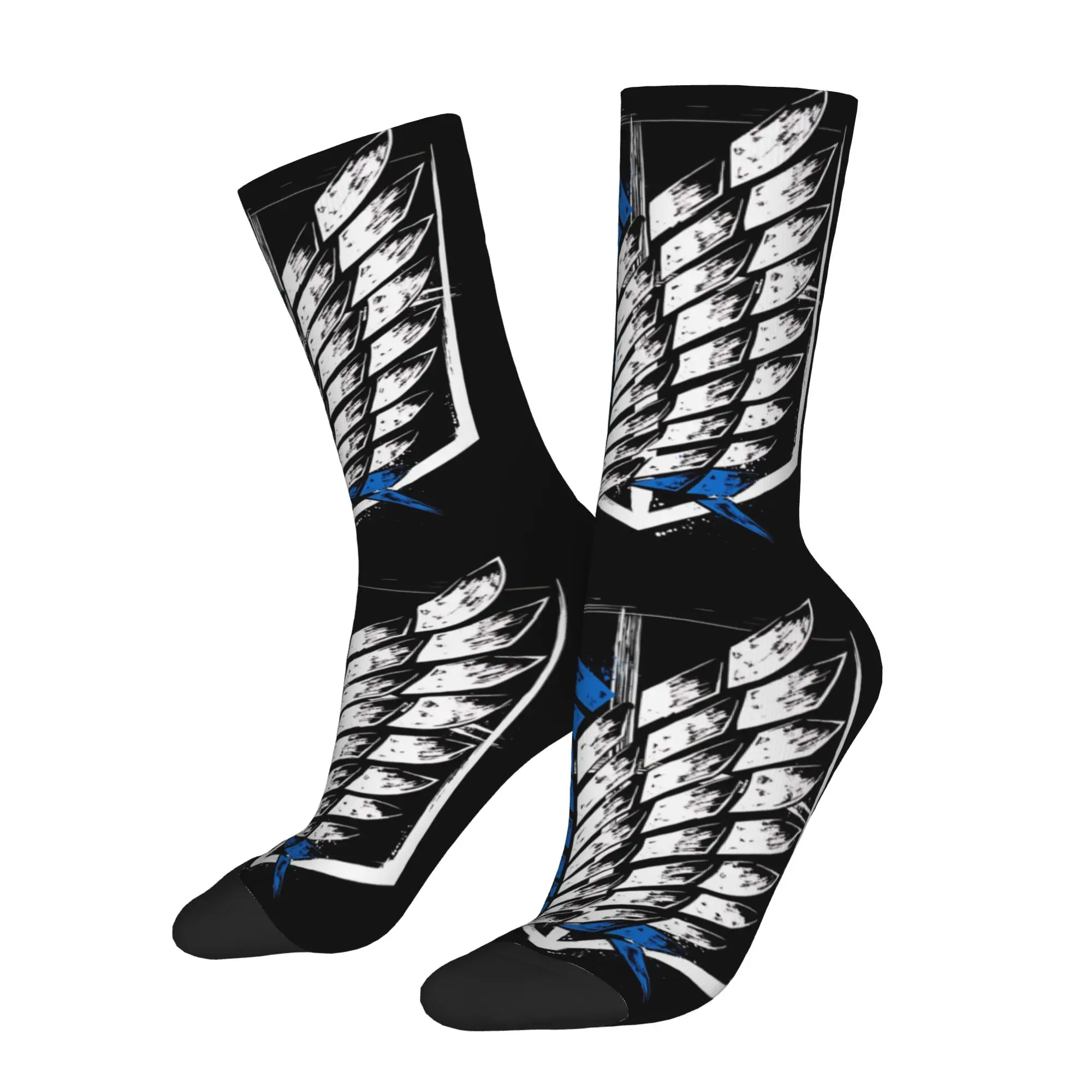 1 Pair Hip Hop Vintage Distressed Blue White Two Tone Wings Crazy Men's Sock Attack on Titan Seamless Printed Funny Sock