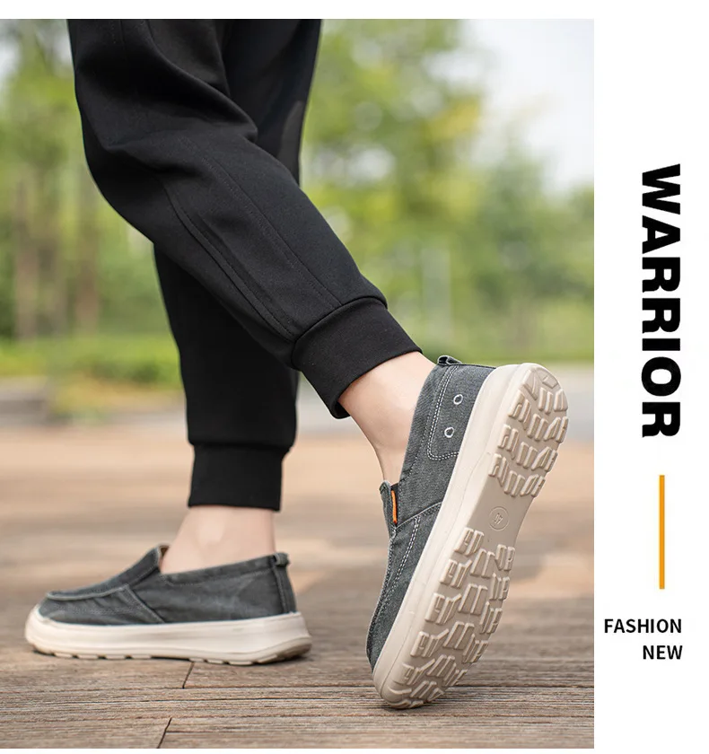 Herren-Slipper aus Canvas, lässige Schuhe, weiches Denim-Obermaterial, atmungsaktives Baumwollfutter, rutschfeste, dicke Sohle, bequeme Loafer zum Gehen. – Detail 10