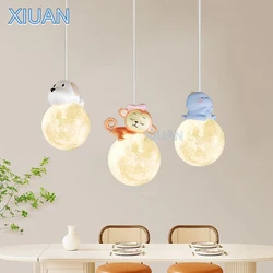 Romantic Children's Room Pendant Lamps Resin Dog Monkey Dinosaur Piggy Animal Light Kids Boy Bedroom Bedside Hanging Lights