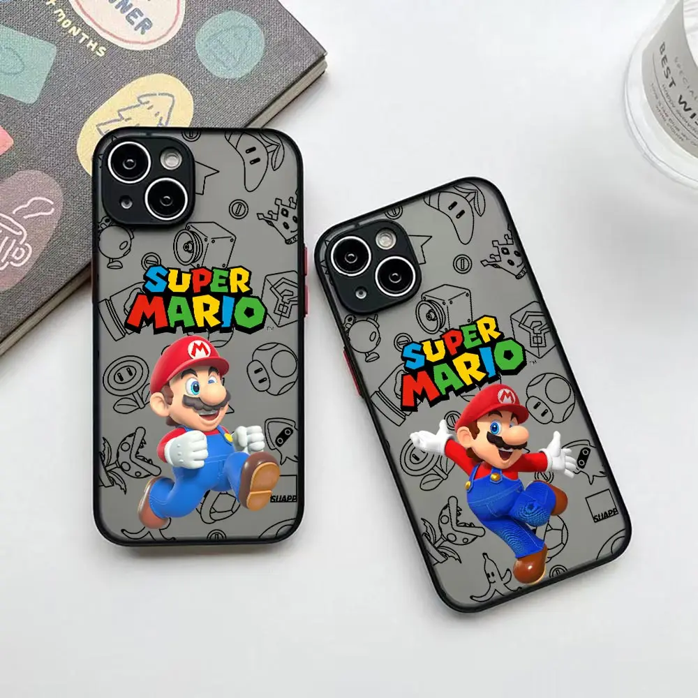 Cartoon Super M-Mario Bros Phone Case For Apple iPhone 16 ProMax 14 13 12 11 16 Plus Mini 15 Pro Max Case Funda Matte Back Cover