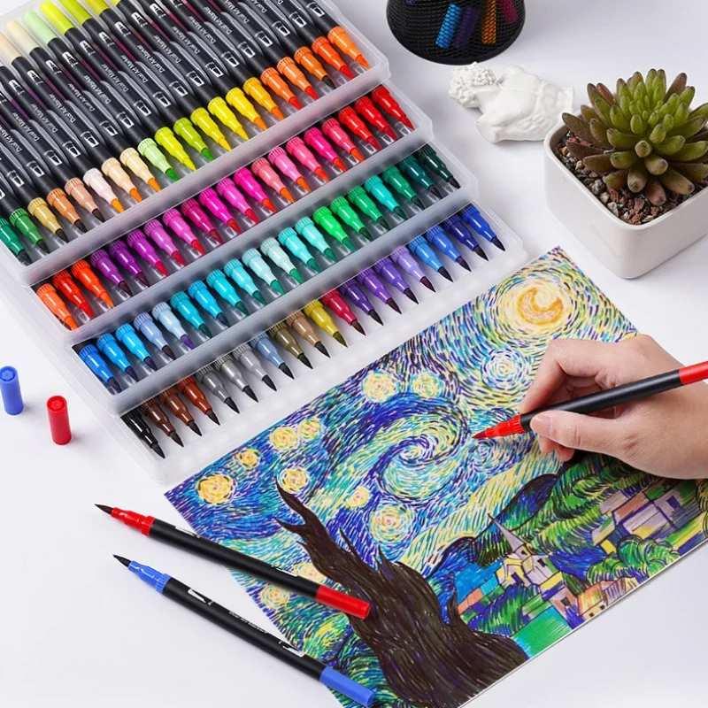 12-120 цветов, кисть с двумя наконечниками и художественные маркеры Fine Point — ручки для тонкой подводки с акварельным эффектом для рисования, набор для рисования и каллиграфии