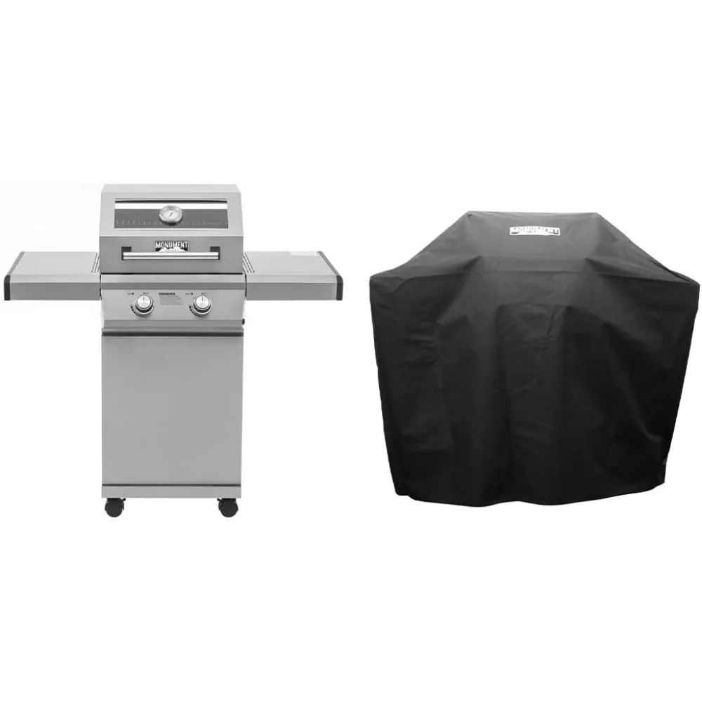 

14633 2-Burner Stainless Steel Liquid Propane Gas Grill with Clearview® Lid, Knob Controls with BBQ Cover(2 items)
