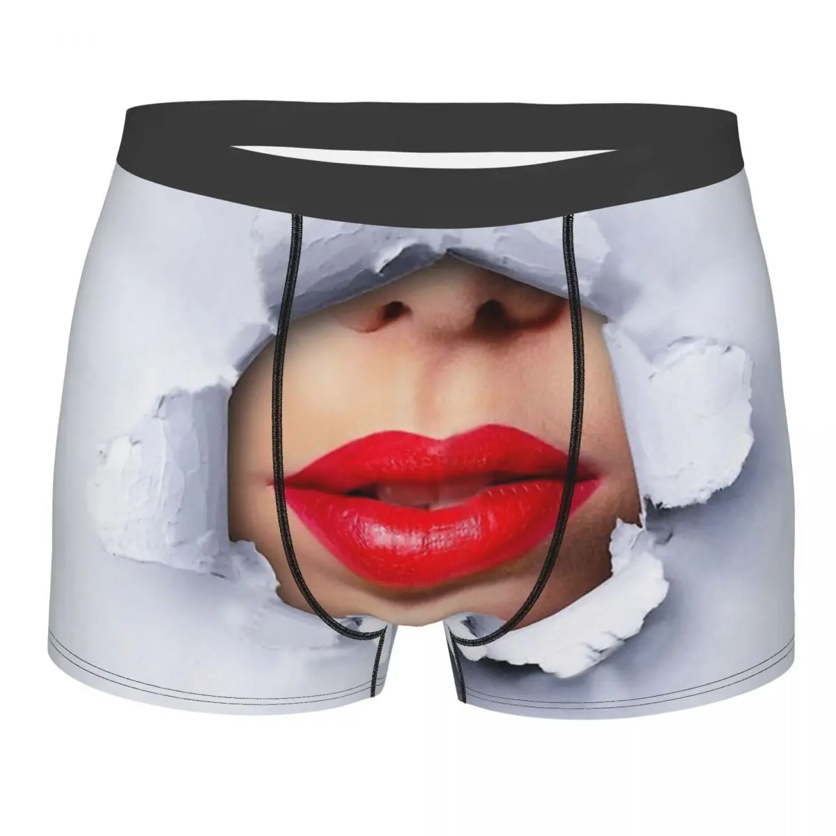 Red Lips Ripped Mouth and Tongue Underpants Homme Panties Male Underwear Sexy Shorts Boxer Briefs