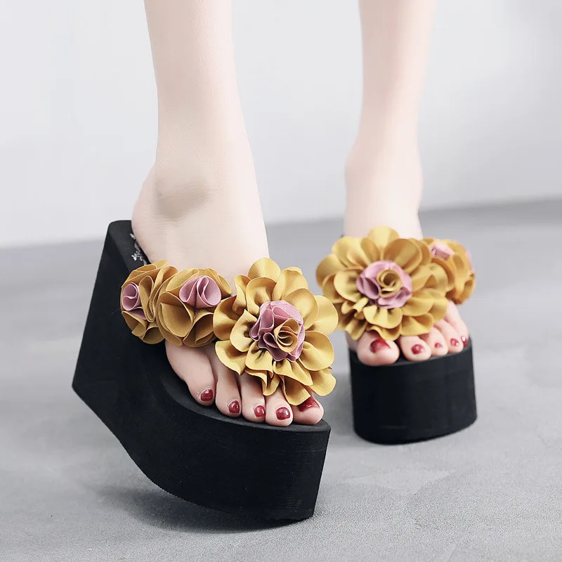 2024 Summer Women's Slippers Flowers Bohemian Ladies Flip-flops Platform Wedge Non-slip Fashion Wear Female Beach Holiday Shoes image 4