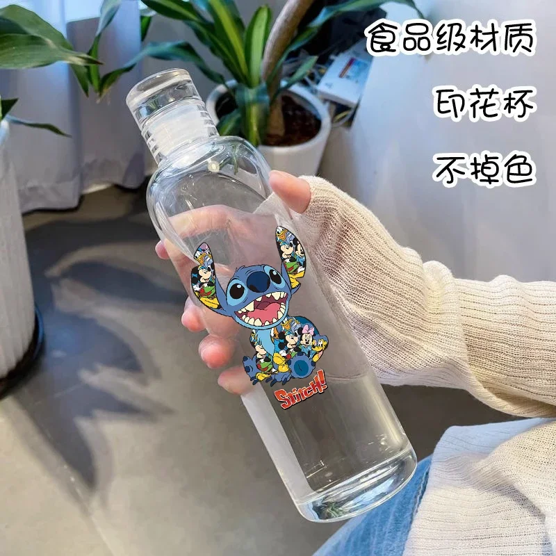 男性と女性のためのディズニー透明プラスチックカップ、高価値タイムスケールカップ、漏れ防止、シンプルなインターネットセレブウォーターカップ、ステッチ、車