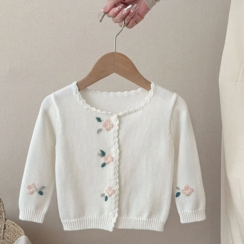 

2025 New Autumn 0-3Yrs Toddler Baby Girls Sweater Coat Long Sleeved Floral Embroidery Infant Baby Girls Knitting Cardigan