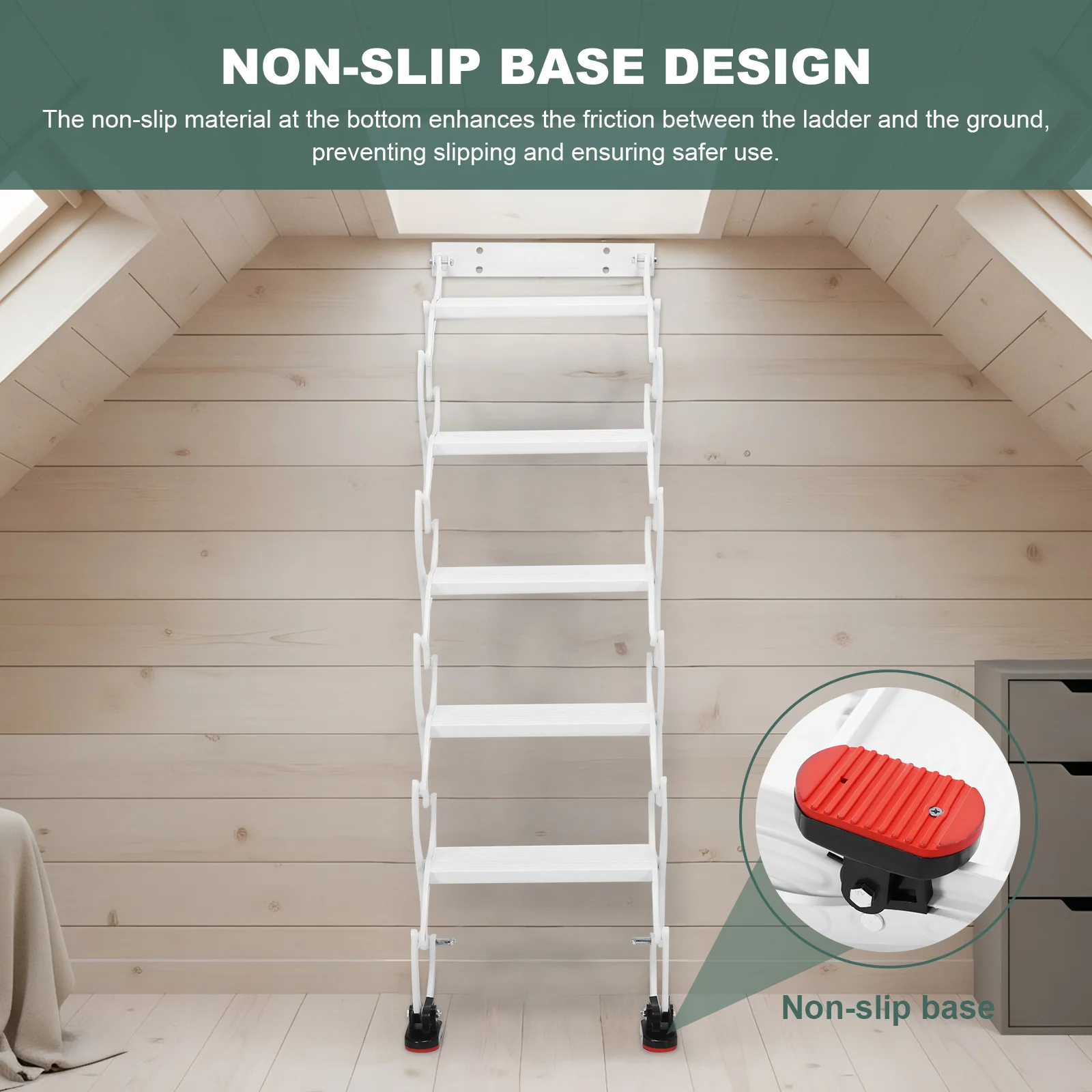 5-8 Steps Wall Mounted Loft Extension Steps Staircase Anti-Slip Steps Retractable Ladder 49in-78in Vertical Height for Garages