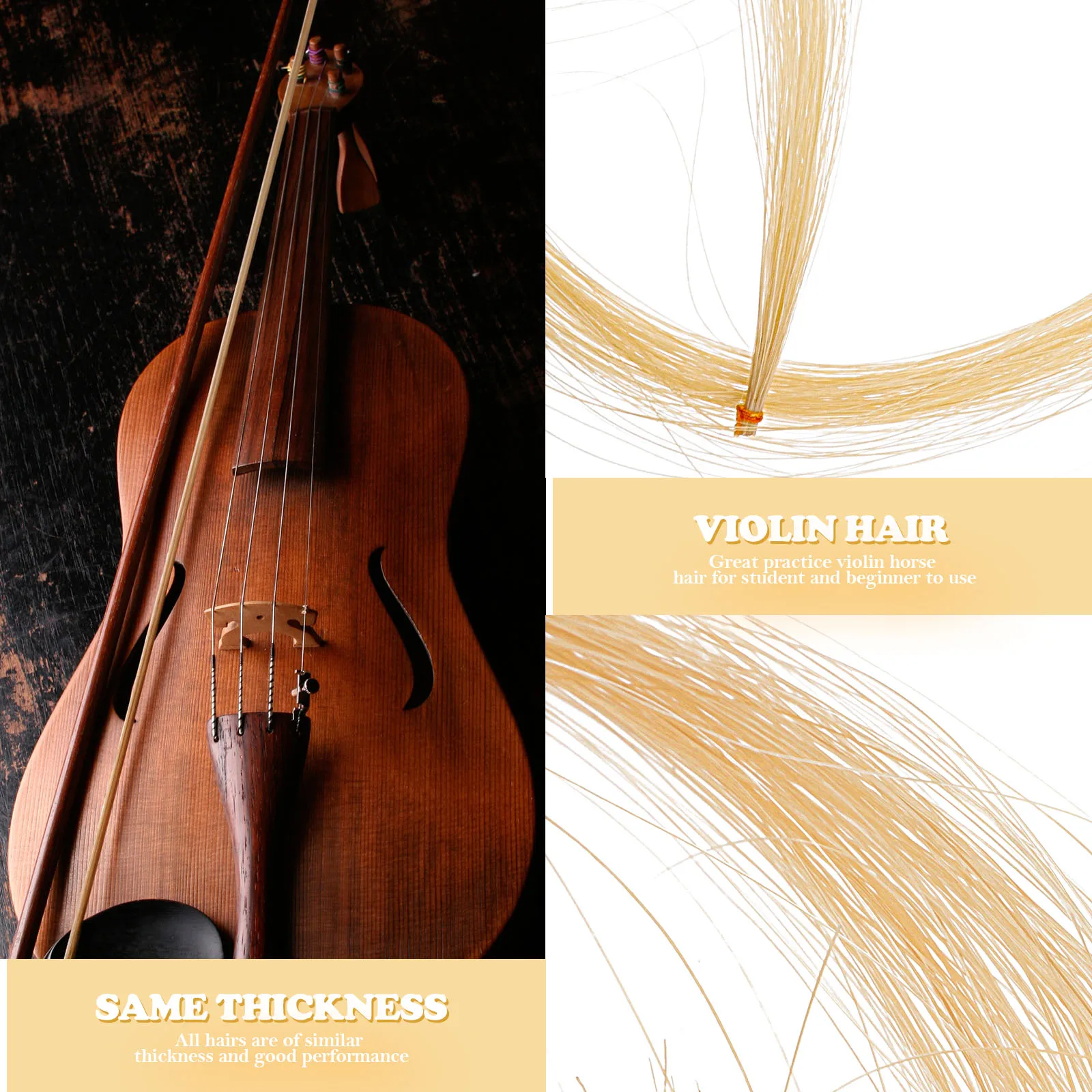 

Violin Horse Hair Durable Bow Hair for Violin Viola Cello Bass Easy to Install Bow Making String Instrument Supplies