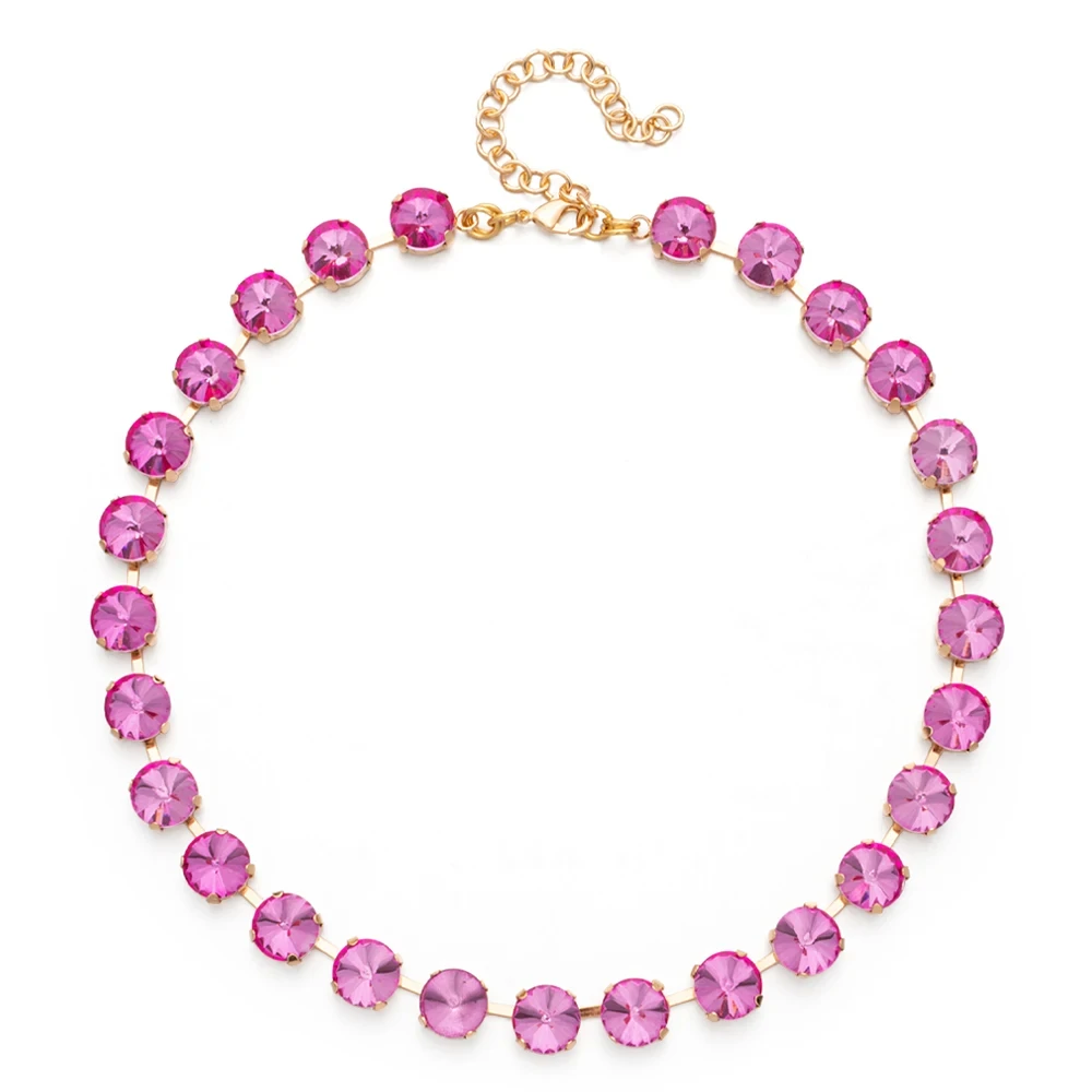 2023 Spring Summer Style Colorful Crystal Beads Necklace For Women Round Crystal Charms Choker Handmade Crystal Jewelry Party