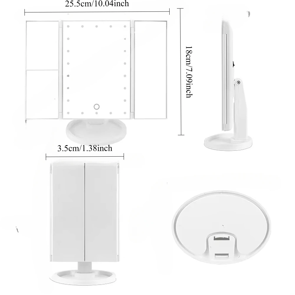 Miroir de maquillage de vanité LED avec commande tactile, éclairage réglable 1X, 2X, grossissement 3X, conception à trois volets, cadeau idéal pour les femmes