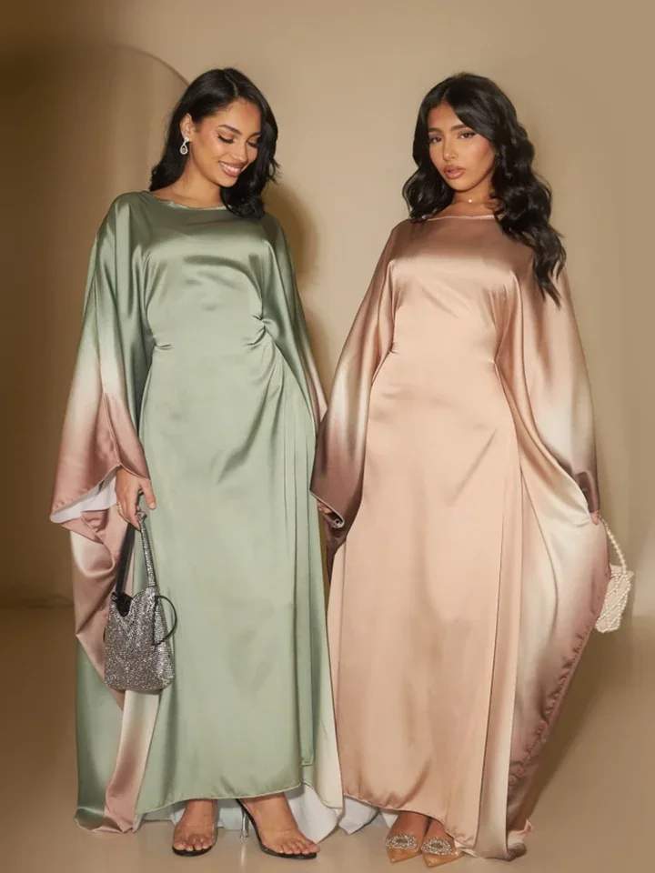 

Eid Muslim Party Dress for Women Ramadan Bat Sleeve Abaya Long Dress Morocco Kaftan Vestidos Largos Dubai Robe Jalabiya