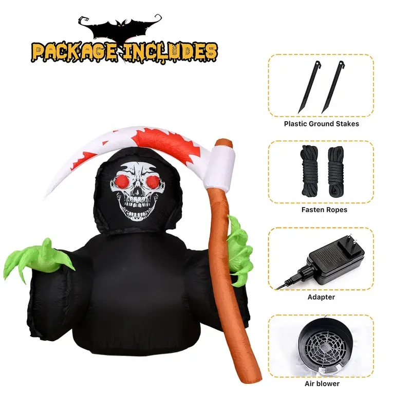 Halloween Inflatable Grim Reaper with LED Lights Outdoor Garden Yard Decoration Scary Air Blow Up Figure for Party Festival