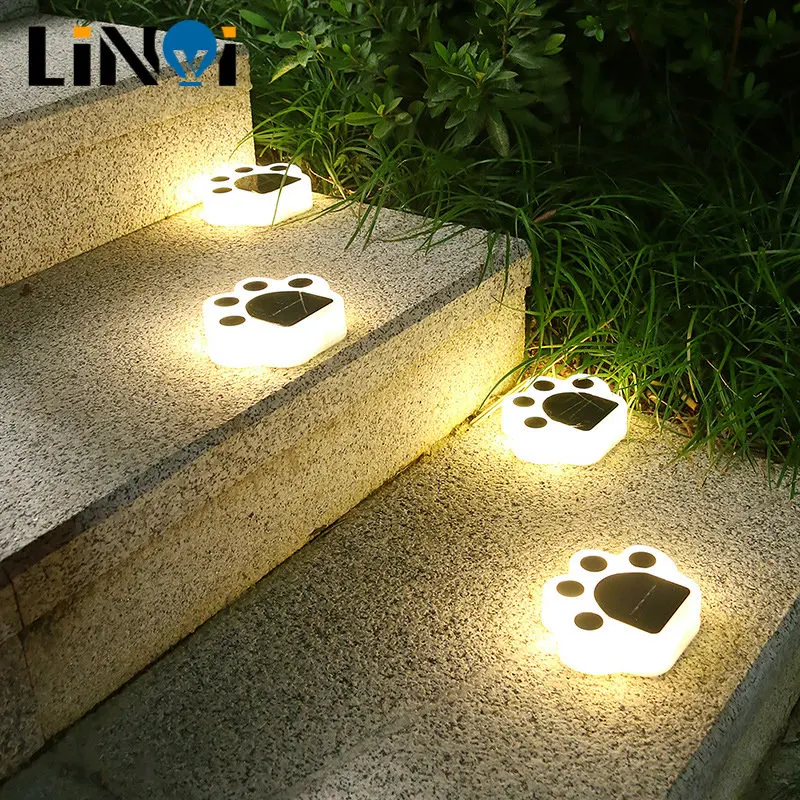 LED Solar Garden Light Outdoor Waterproof Garden Decoration Dog Cat Animal Paw Print Lights Path Lawn Lamp String Paths Light