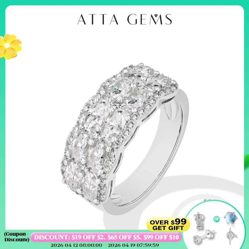 

ATTAGEMS Two Rows of Oval Cut Moissanite Rings S925 Sterling Silver Sparkling Engagement Ring For Women Men High Quality Jewelry