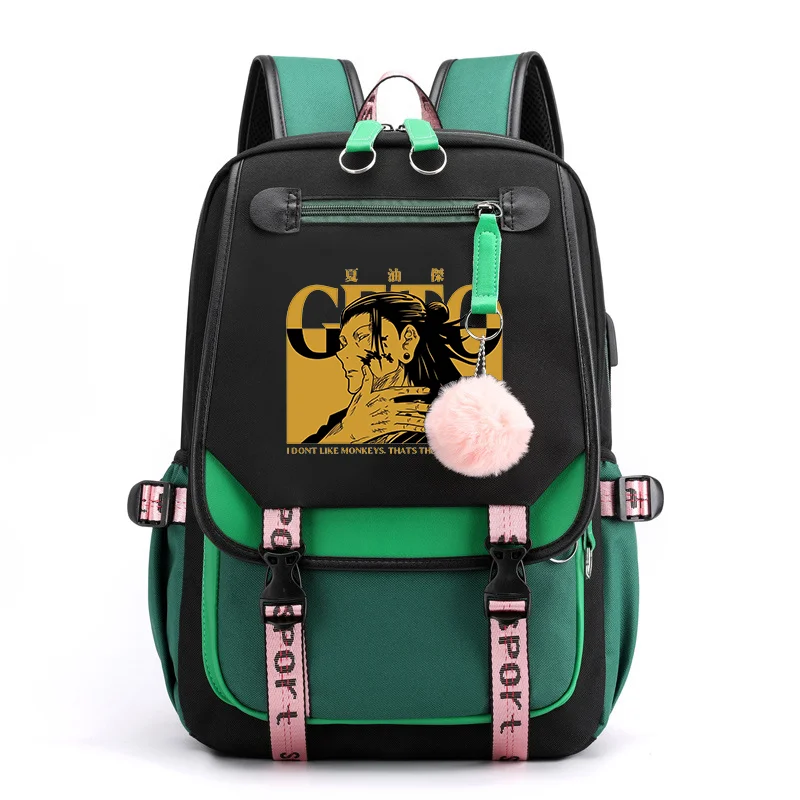 Anime geto suguru legal padrão mochila adolescente rua legal mochila de alta qualidade usb zíper mochila anime mochilas