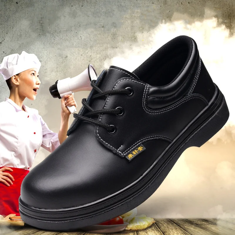 men's leisure steel toe caps working safety chef shoes non-slip waterproof cook shoe genuine leather kitchen worker safe boots