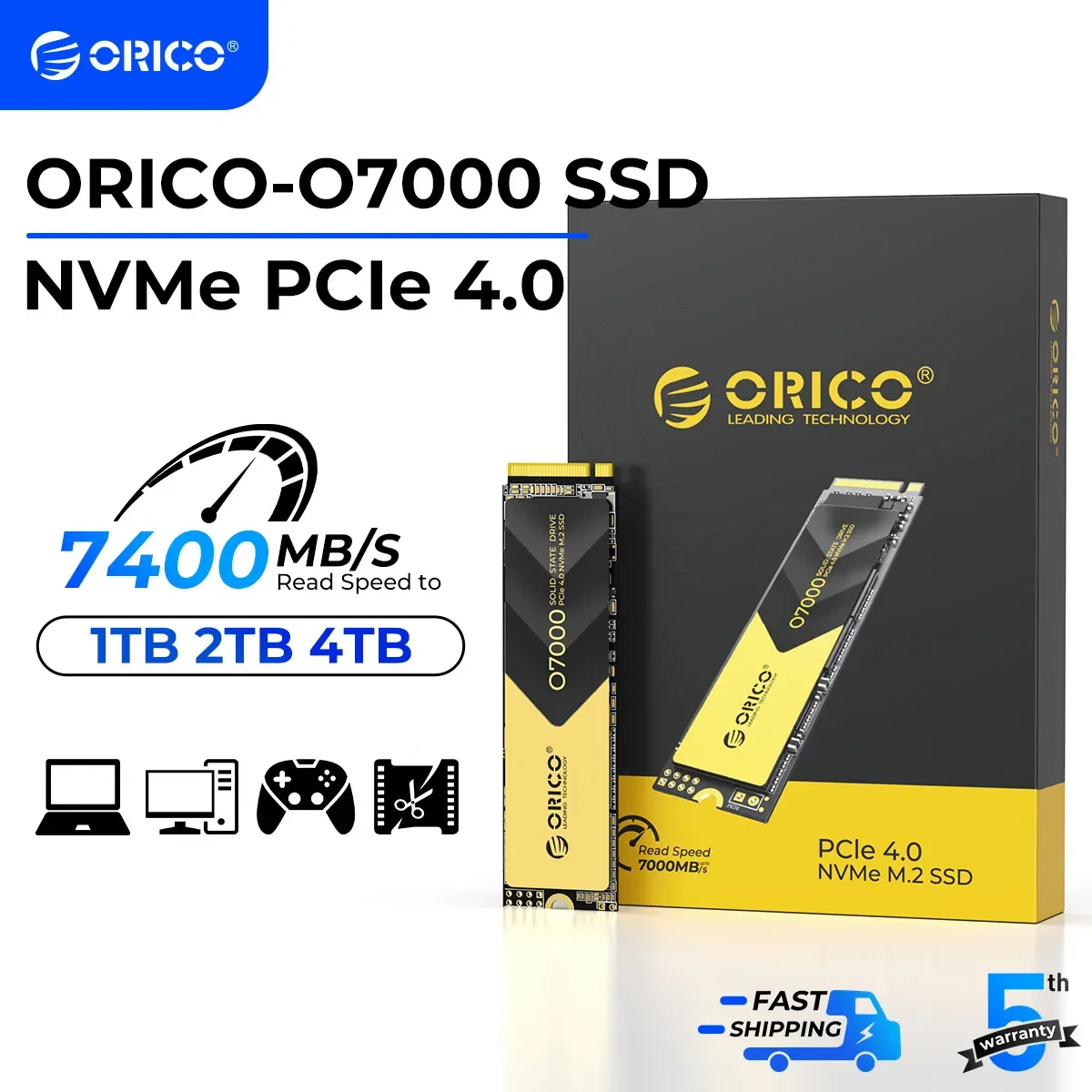 ORICO PCIe4.0 M.2 NVMe SSD PS5 Gaming 7000MB/S Internal Solid State Drive M Key 2280 SSD for Content Creators 1TB/2TB/4TB O7000