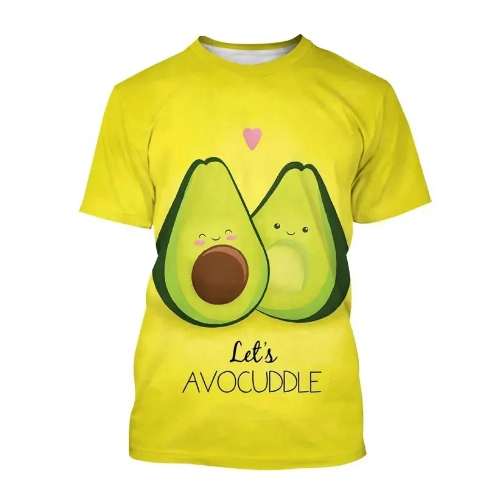 T-shirt imprimé 3D dessin animé avocat pour hommes et femmes, haut à manches courtes, décontracté, personnalité, fruits, mode estivale, nouveau