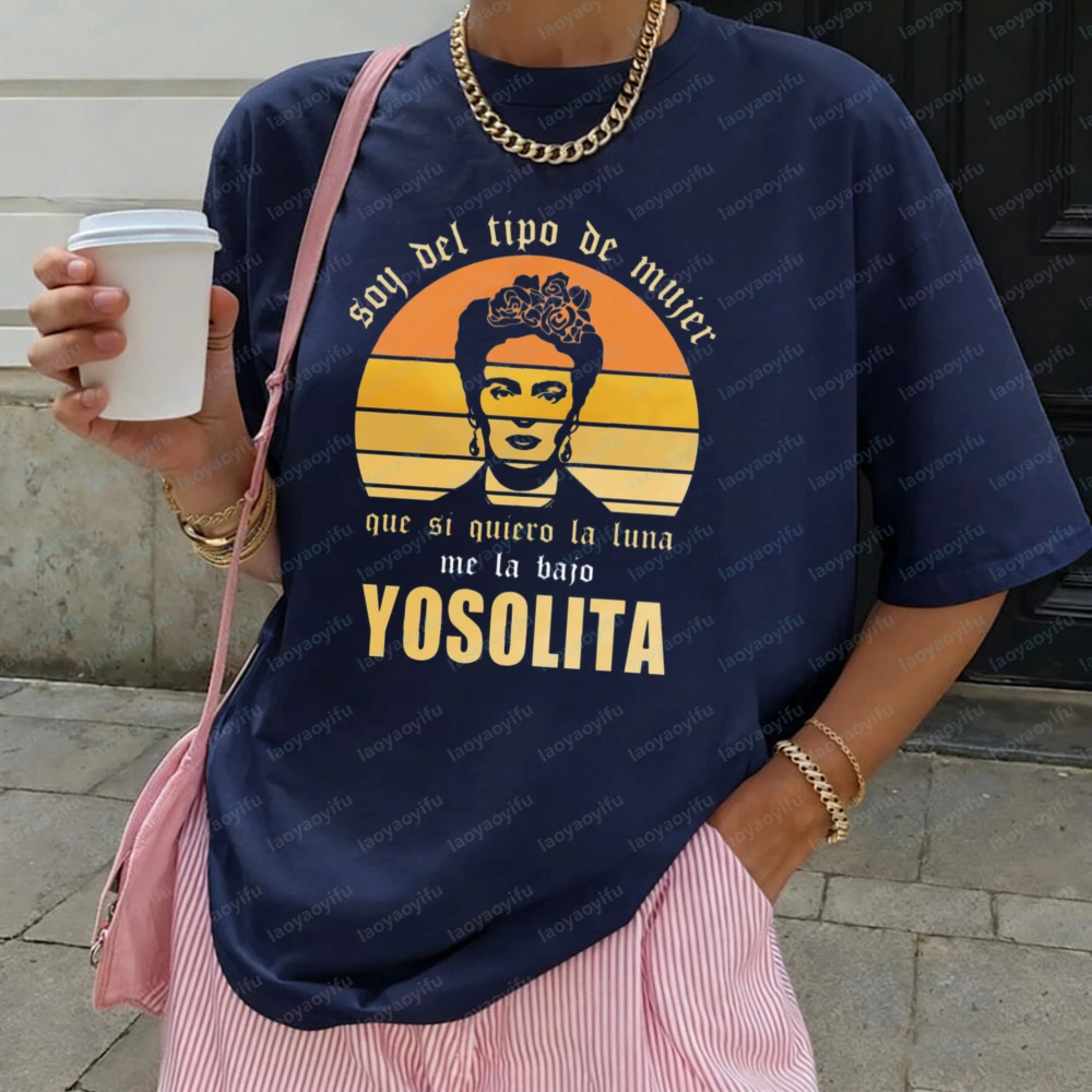 Frida Kahlo T-Shirt Retro Sunset Graphic Tops Feminist Strength Casual Cotton Tee Simple Summer Trendy Vintage Clothes for Women