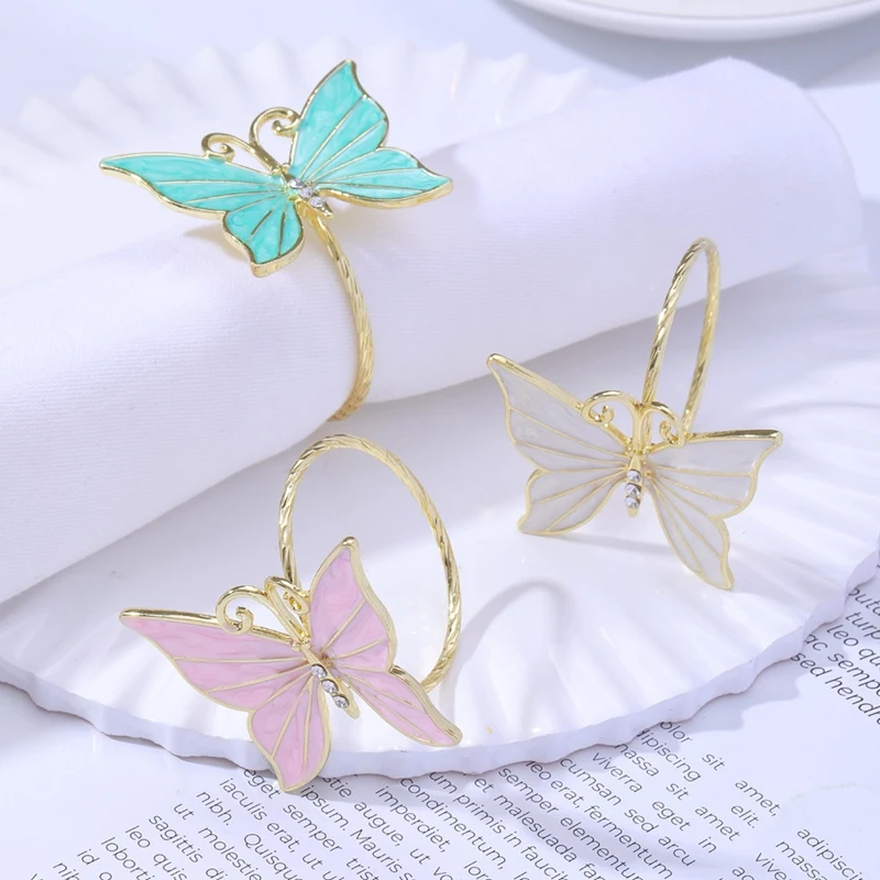 AA50-8PCS Flower Butterfly Napkin Ring Holder For Easter Wedding Party Family Gathering Napkin Cloth Ornament Decoration