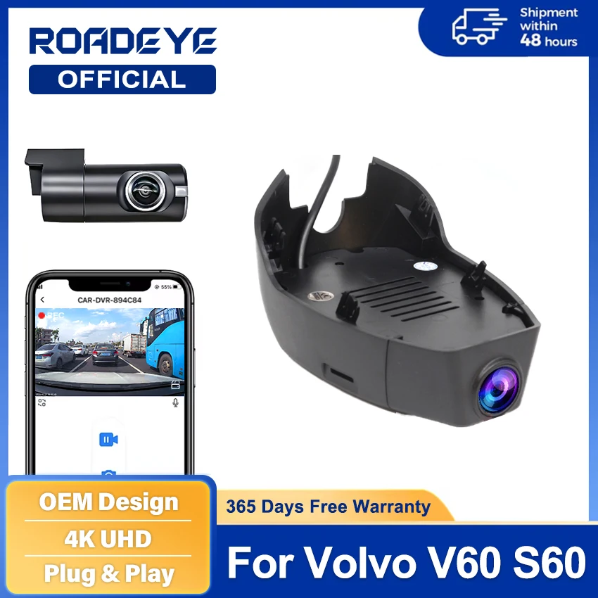 2160P DVR Dashcam Recorder Cam 4K UHD Recorder Cameras Auto Built-In Wi-Fi Support Monitor For Volvo V60 S60 2019 2020 2021 2022