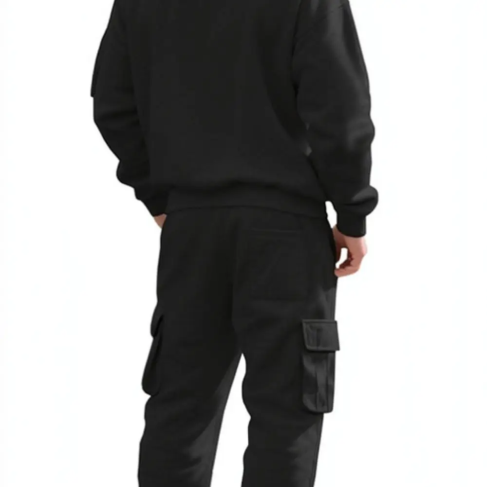 Winter Men Athletic Tracksuit Fleece Pullover Hoodie Cargo Trousers Set Casual Loose Fit Outdoor Sports Running Sweat Suit