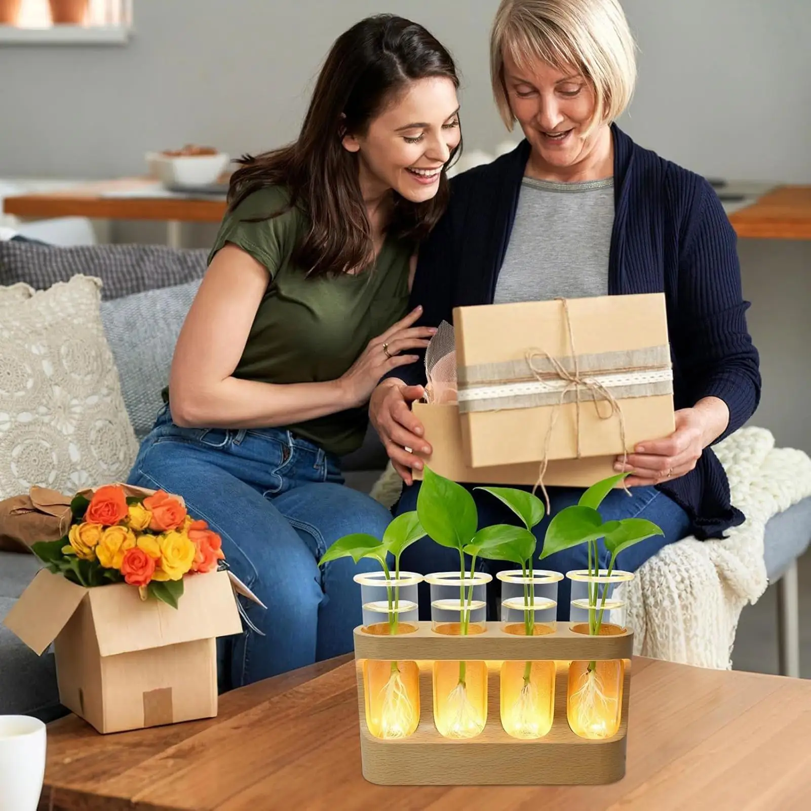 Plant Propagation Tube Decorative Hydroponic Terrarium With LED Lights Glass Planter Vase For Hydroponic Plants For Men Women