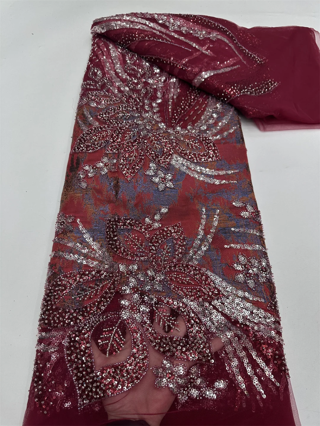 African Lace Fabric Nigerian Tulle Lace Fabric with Sequins Embroidery Sewing Brocade Lace Fabric Dresses High Quality 5Yards