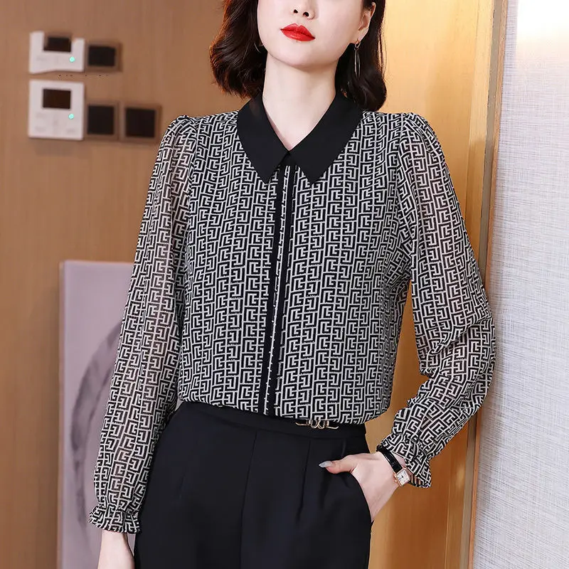 High Quality Plaid Print Elegant Office Lady Business Casual Shirt New Fashion Long Sleeve Top Blouse Women Blusas Clothing 2023