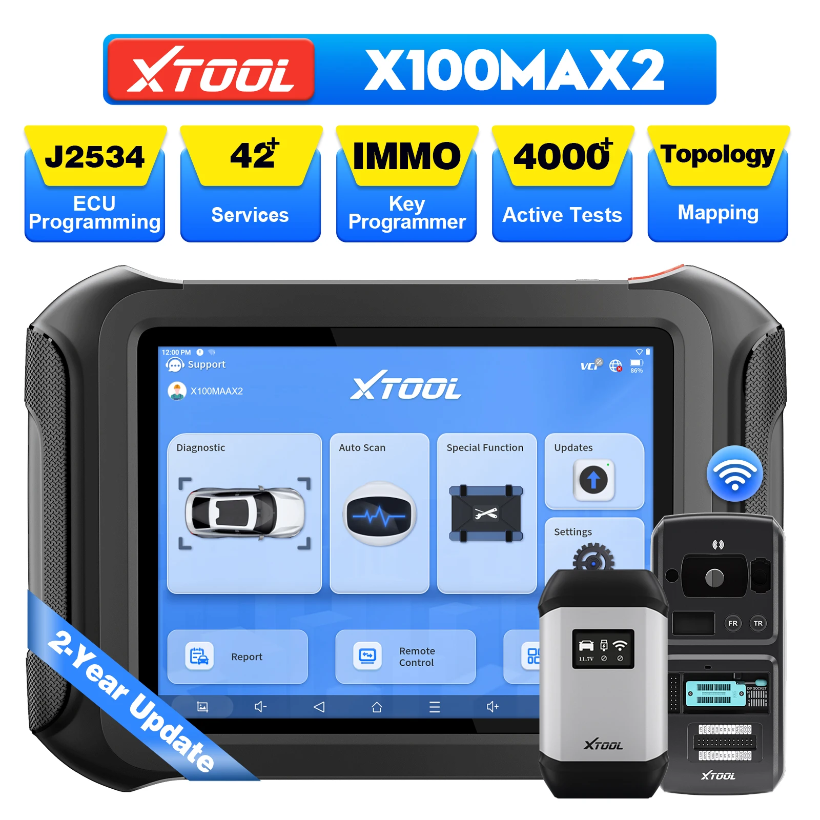 XTOOL X100MAX2 IMMO Key Programmer J2534 ECU Programming/ Coding All System Diagnostic Scanner with Topology Map 42+ Reset DOIP