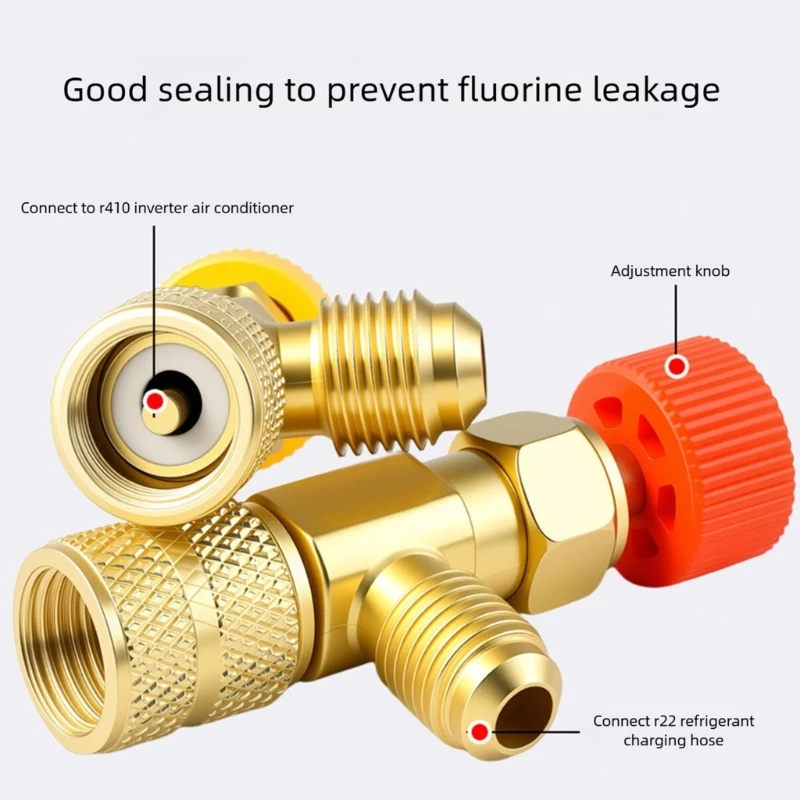 Brass Cooling System Service Adapter Adjustable Top Knob and Knurled Grip for Air Conditioner Maintenance Work 68UF