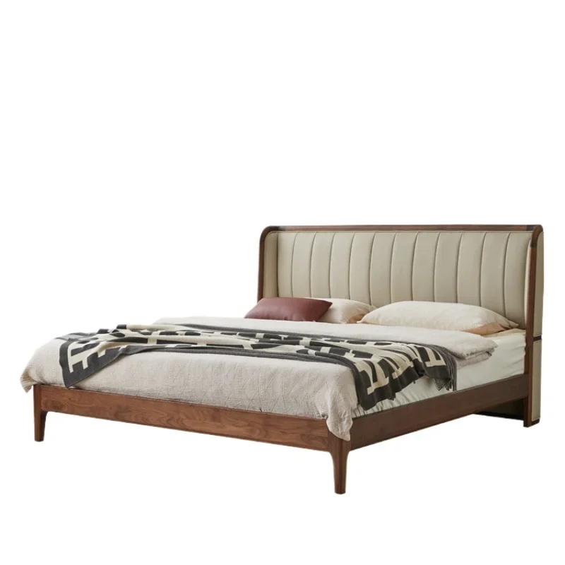 

~Black walnut bed Solid wood bed 1.8 meters Double bed Master bedroom Simple leather Nordic furniture