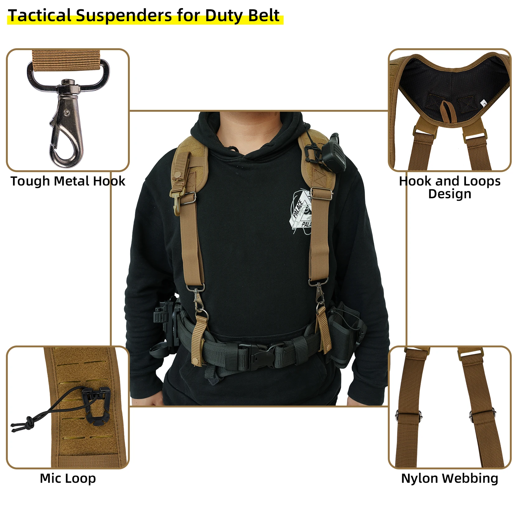 Metal Hook Tactical Suspenders for Duty Military Belt Harness Police Suspenders Law Enforcement Belt