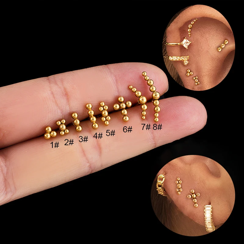 2PCS Stainless Steel Gold Color Cross Small Ear Studs Earrings Women Men Tiny Helix Studs Punk Korean Earring Piercing Jewelry