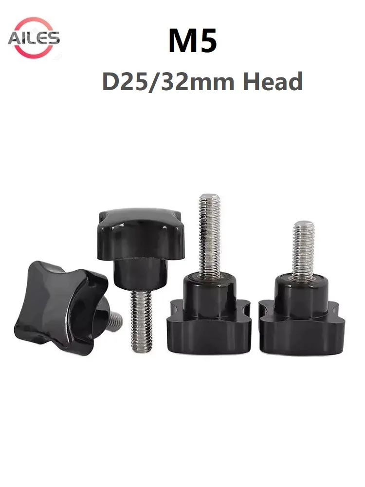 

304 Stainless Steel Four 4 Star Thumb Screws M5 Hand Screw 25mm 32mm Head Diameter Cross Bakelite Head Rotary Bolts Nuts