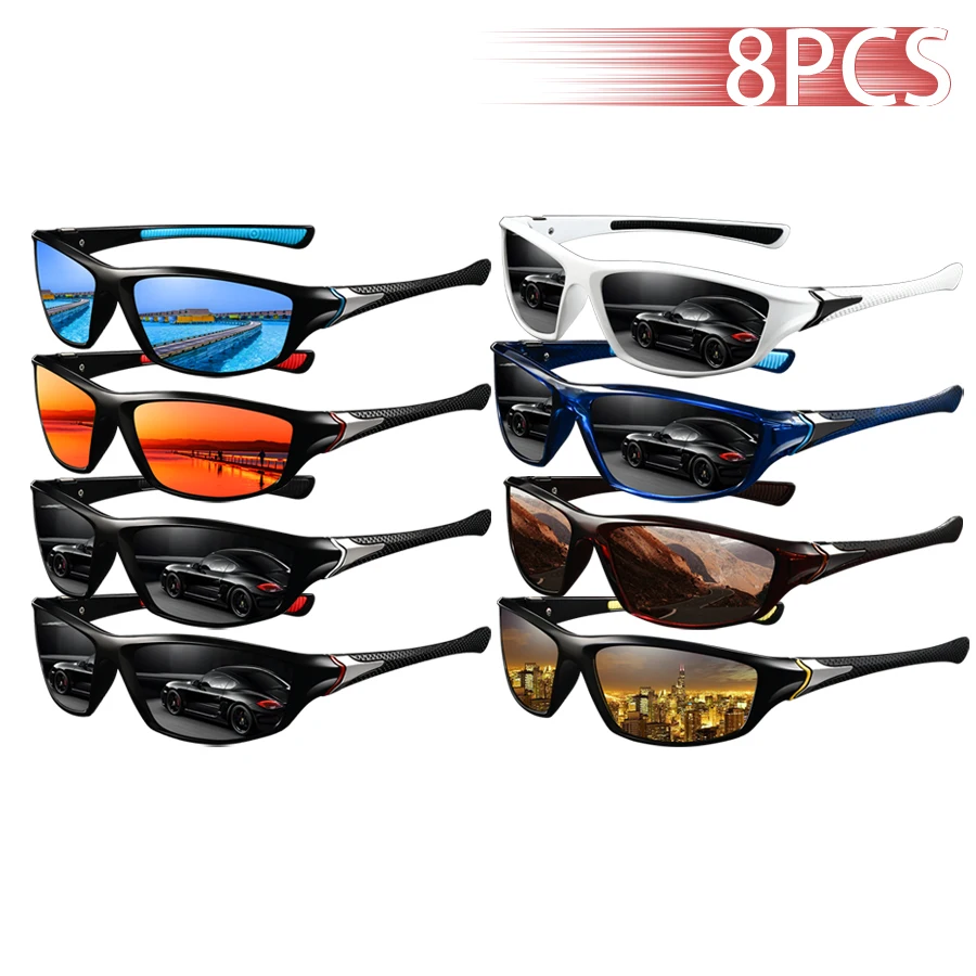 

8 шт. модные винтажные спортивные солнцезащитные очки для вождения, рыбалки, велоспорта, мужские и женские спортивные солнцезащитные очки для бега, альпинизма, UV400, очки