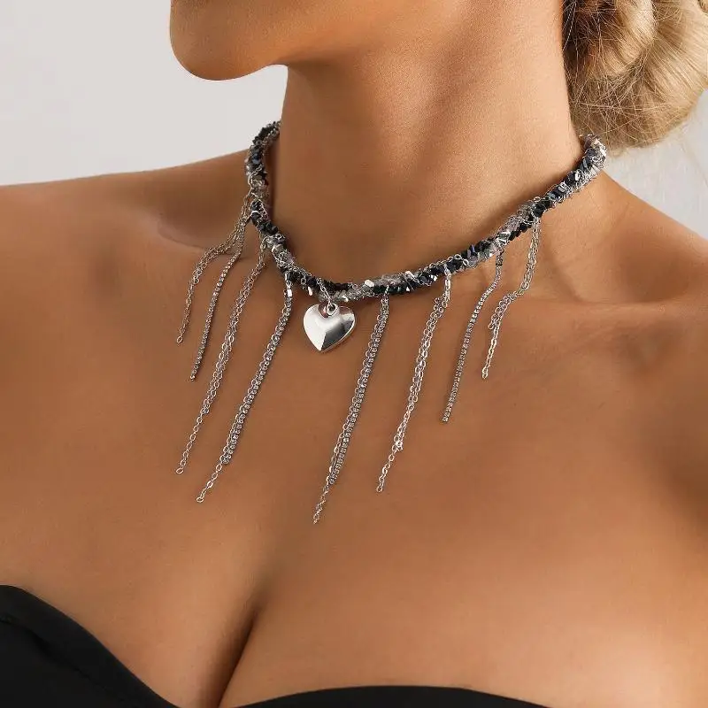 متعدد الطبقات خمر ستار حجر الراين شرابة ربط قلادة المختنق قلادة الإبداعية سلسلة كبيرة نادي الحفلات مجوهرات 2025 تصميم جديد