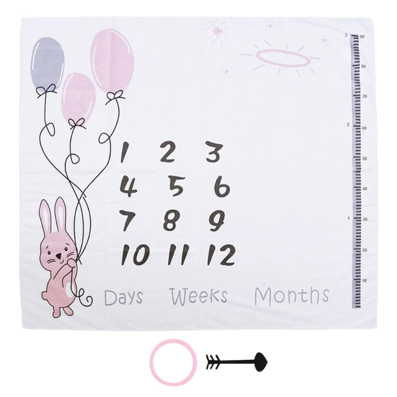 

YYD 1 Set Baby Monthly Record Growth Milestone Blanket Newborn Photography Props Accessories Cartoon Printing Background