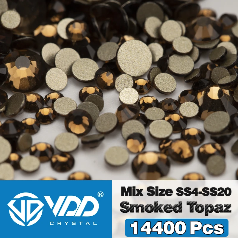 VDD 14400 Stuks Groothandel SS4-SS20 Mix Grootte Glas Steentjes Kristal Niet-hotfix Gouden Plaksteen Stenen Voor DIY Nail Art accessoires