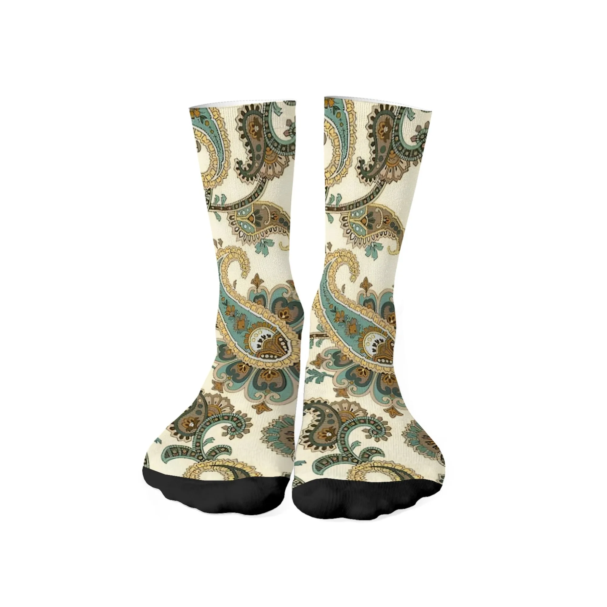 جوارب رجالية بطبعة بيزلي ريترو منتصف الساق، نمط بوهيمي كلاسيكي، جوارب دائرية دافئة ومريحة لفصل الشتاء غير الرسمي #1